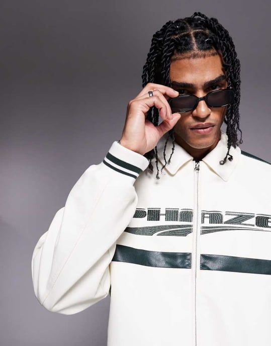 ASOS DESIGN oversized motocross jacka i fusk läder i ecru - Image 3