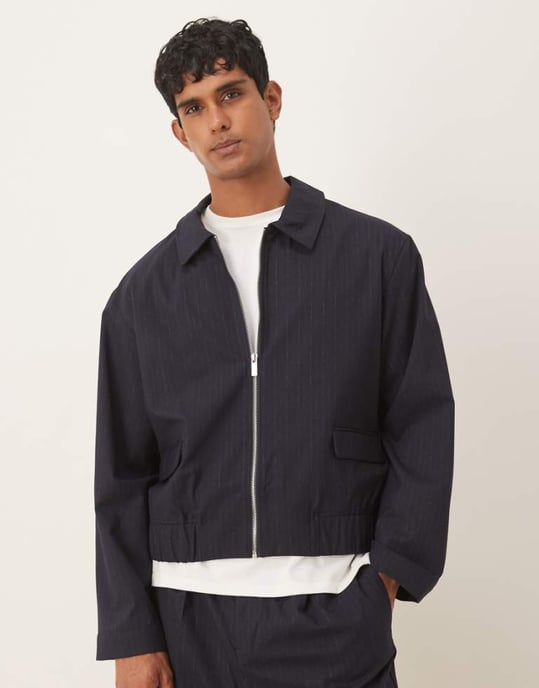 ASOS DESIGN smart koord blousonjacka i marinblå randig - MARIN - Image 1