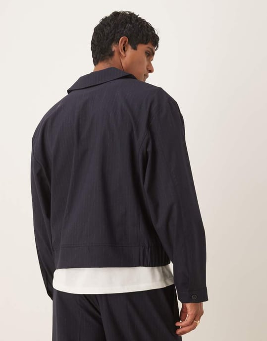 ASOS DESIGN smart koord blousonjacka i marinblå randig - MARIN - Image 3