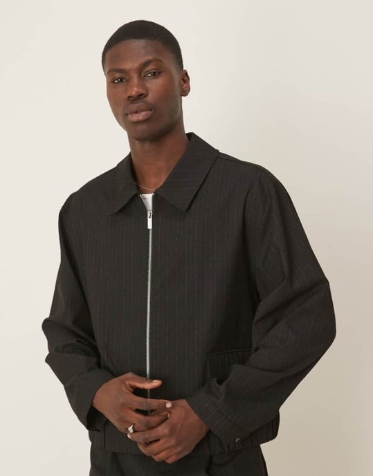 ASOS DESIGN smart co-ord blousonjacka i svart randigt - Image 1