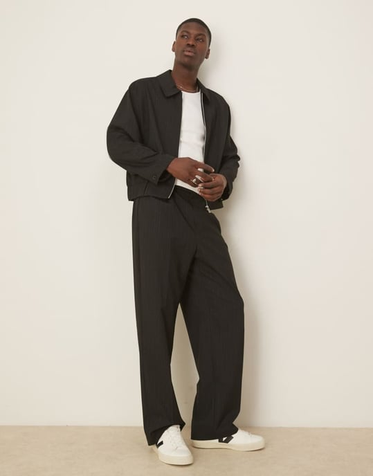 ASOS DESIGN smart co-ord blousonjacka i svart randigt - Image 2