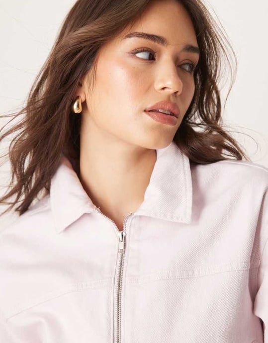 ASOS DESIGN twill toppkrage jacka i pastellrosa - Image 2
