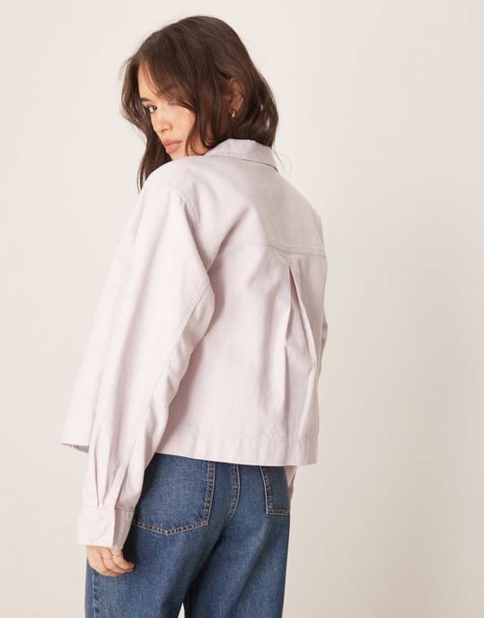 ASOS DESIGN twill toppkrage jacka i pastellrosa - Image 3