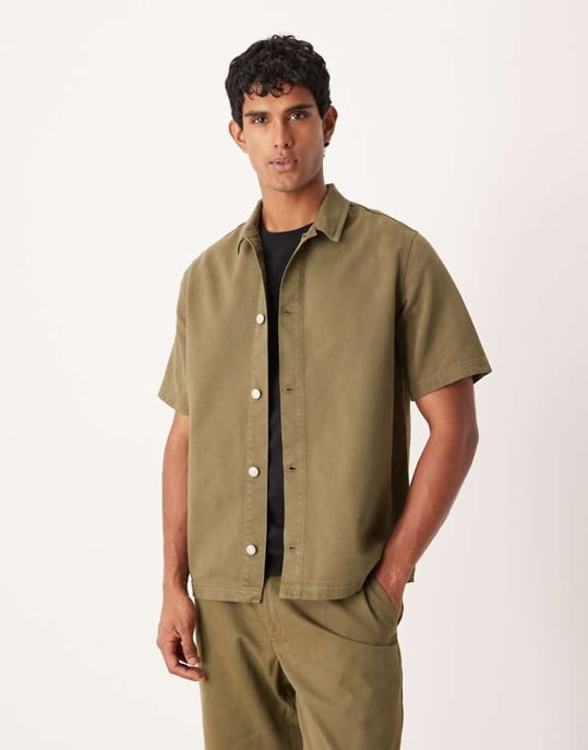 ASOS DESIGN koord avslappnad kortärmad skjorta i khaki - Image 1