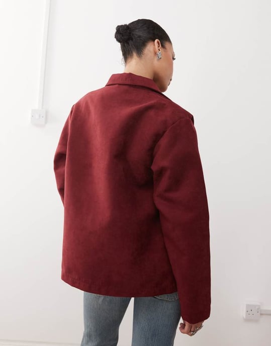 Återvunnen vintagefauxmocka kavaj i burgundy - Image 4