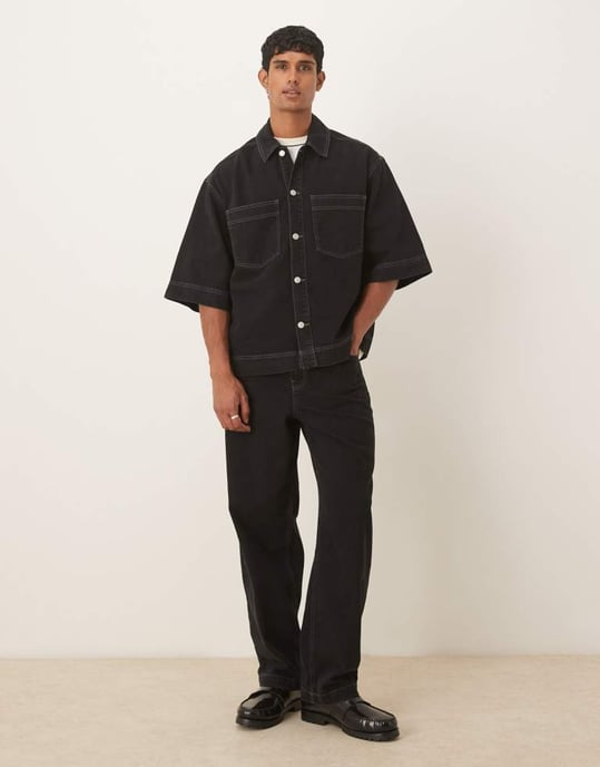 ASOS DESIGN koord denimskjorta i svart - Image 2