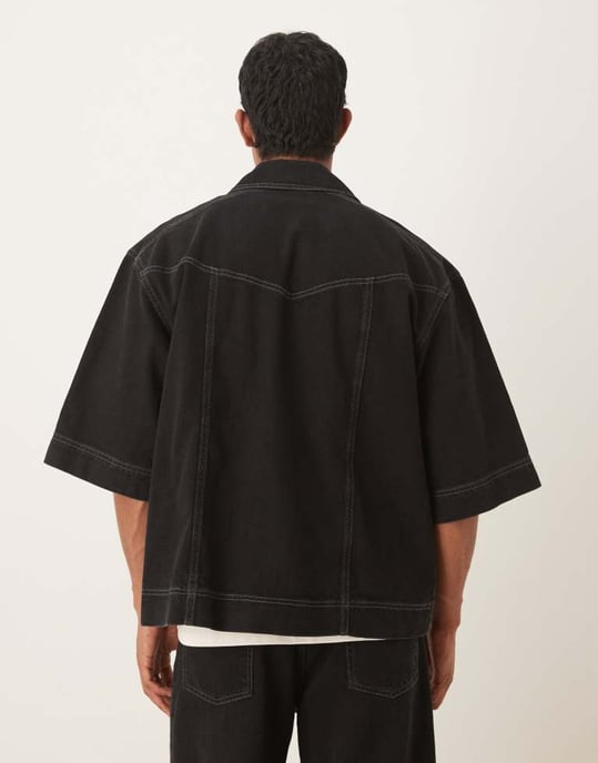 ASOS DESIGN koord denimskjorta i svart - Image 3