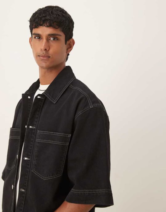 ASOS DESIGN koord denimskjorta i svart - Image 4