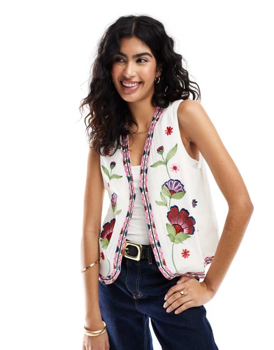 ASOS DESIGN blommig broderad väst i multi - Image 1