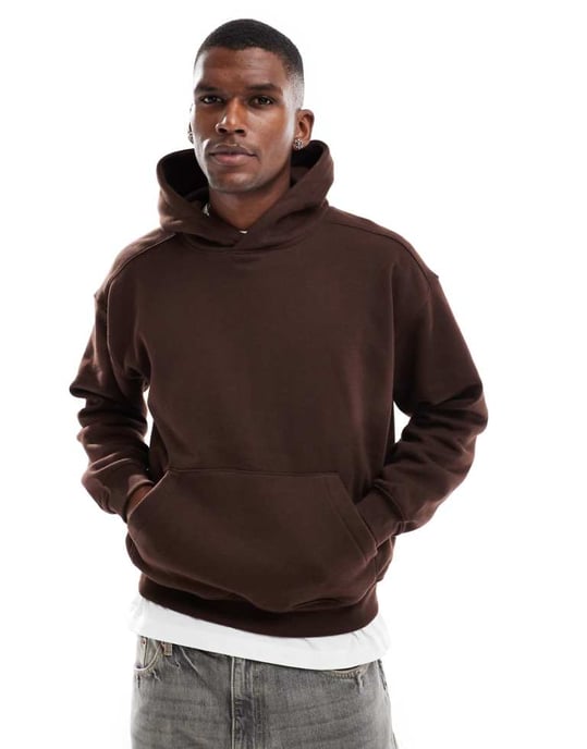 Cotton On boxig passform sweatshirt med huva i mörk ek - Image 1
