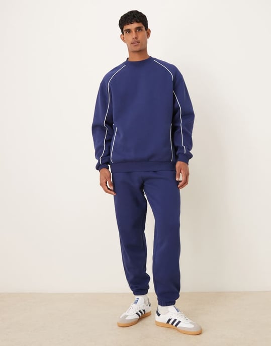 ASOS DESIGN avslappnad passform sweatshirt med piping i blått - Image 2