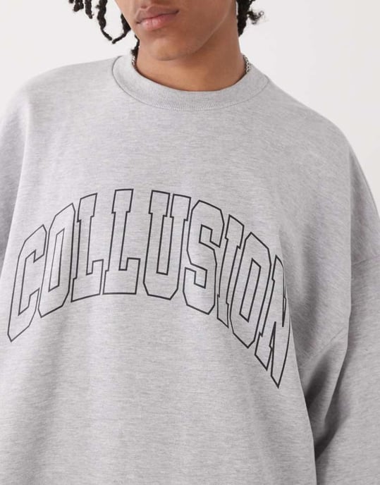COLLUSION Collegeströja med tryck i gråmelerad - Image 3