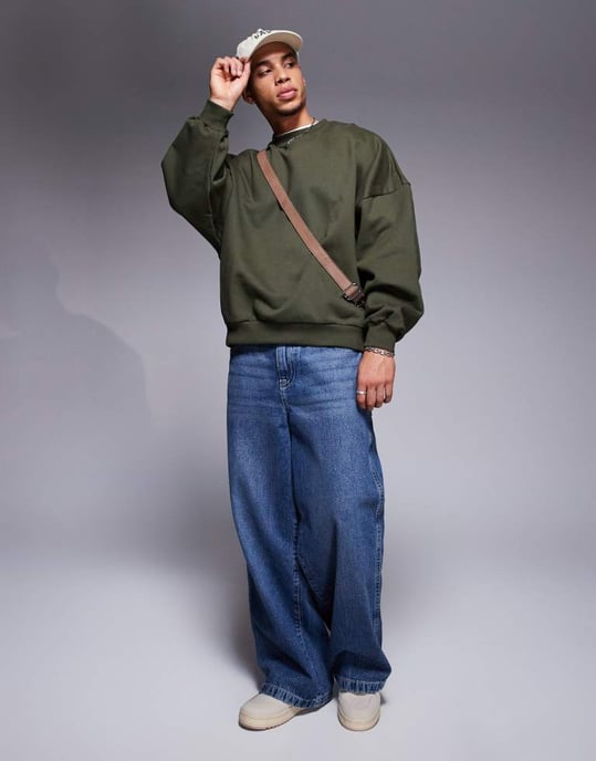 ASOS DESIGN premium tungvikts extrem oversized sweatshirt i 400gsm i mörkgrön - DGREEN - Image 2