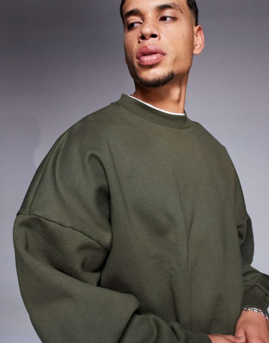 ASOS DESIGN premium tungvikts extrem oversized sweatshirt i 400gsm i mörkgrön - DGREEN - Image 3
