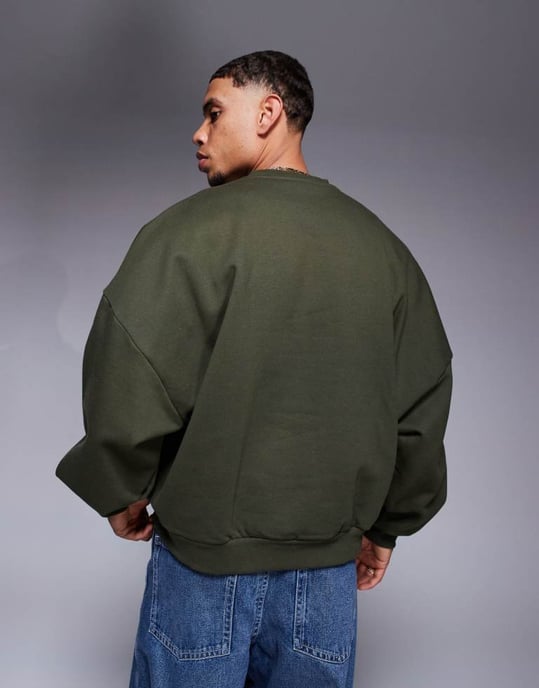 ASOS DESIGN premium tungvikts extrem oversized sweatshirt i 400gsm i mörkgrön - DGREEN - Image 4