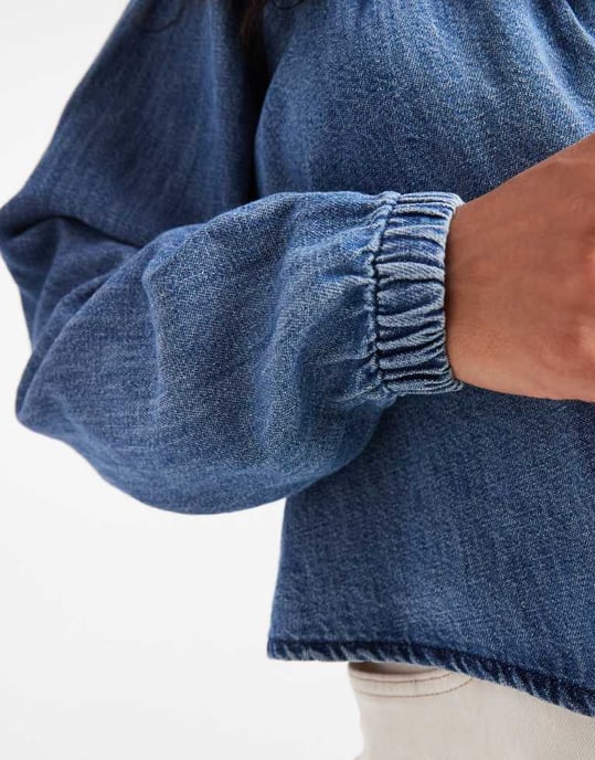 ASOS DESIGN denimblus med ballongsärmar och linne i mellanblekt blå - Image 3