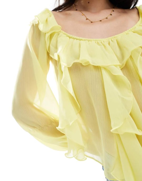 Miss Selfridge bardot chiffongblus i smörkräm - Image 3