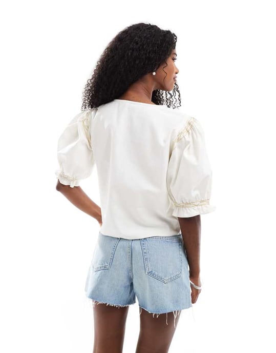 ASOS DESIGN knytkrage topp med broderier och broderade insatser - Image 4