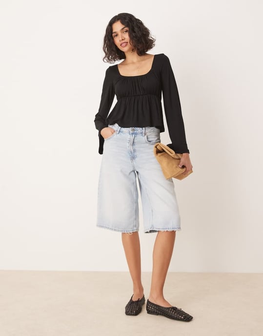 ASOS DESIGN trumpetärmad babydoll-topp i svart - Image 2
