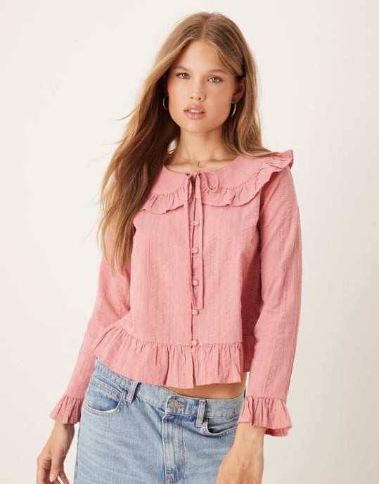 Nobody's Child Britney rufflekragen blus i dimrosa - Image 1