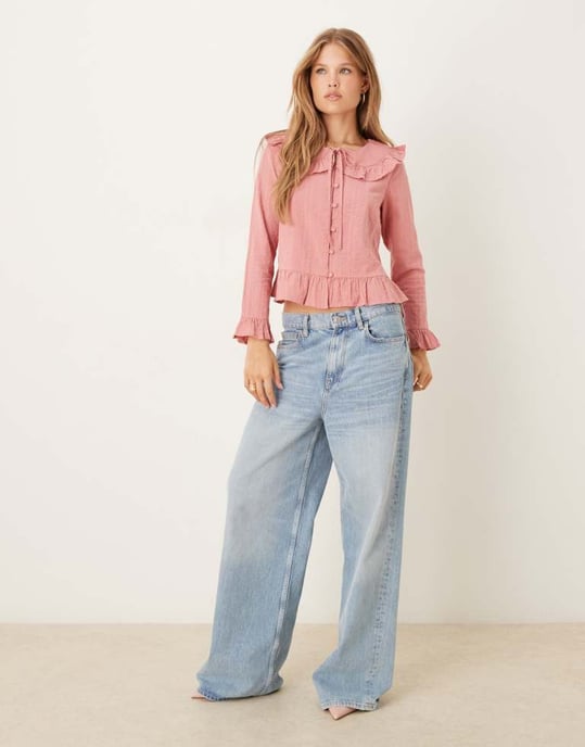 Nobody's Child Britney rufflekragen blus i dimrosa - Image 2