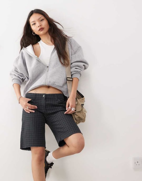 Veckodag långlinjiga shorts i grått rutmönster - Image 1