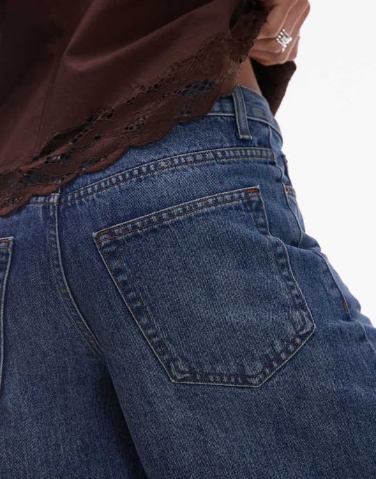 Topshop denim lös passform jorts i mellanblå - Image 2