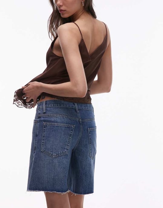 Topshop denim lös passform jorts i mellanblå - Image 4