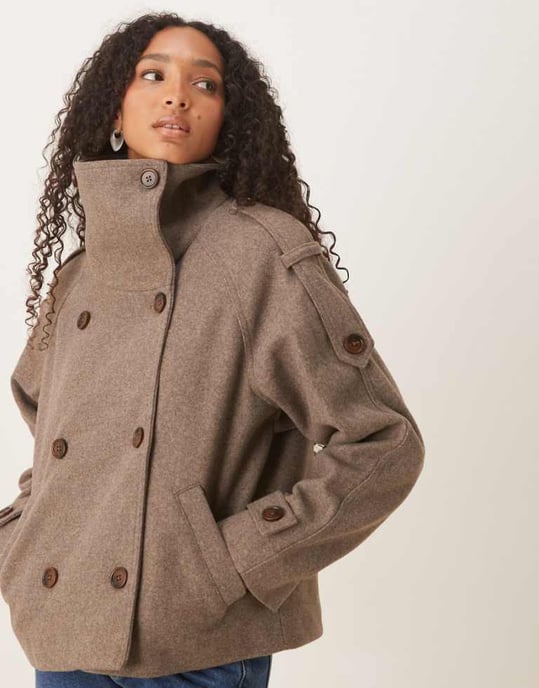 ASOS DESIGN formell kort trenchcoat i svampmelange - Image 1