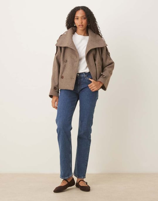ASOS DESIGN formell kort trenchcoat i svampmelange - Image 2