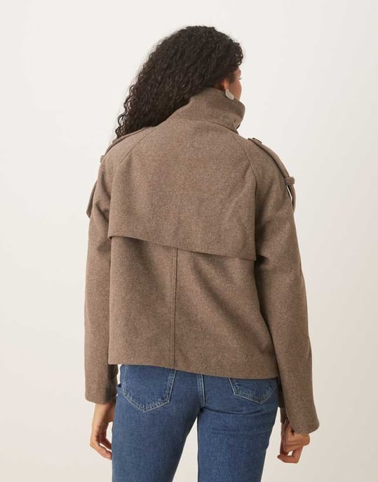 ASOS DESIGN formell kort trenchcoat i svampmelange - Image 3