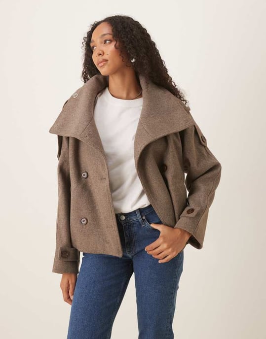ASOS DESIGN formell kort trenchcoat i svampmelange - Image 4