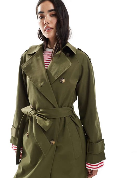 ASOS DESIGN lång trenchcoat i olivgrön - Image 3