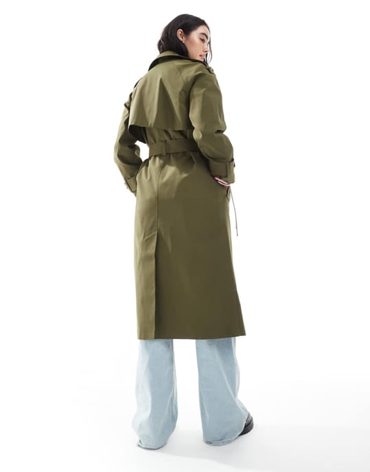 ASOS DESIGN lång trenchcoat i olivgrön - Image 4