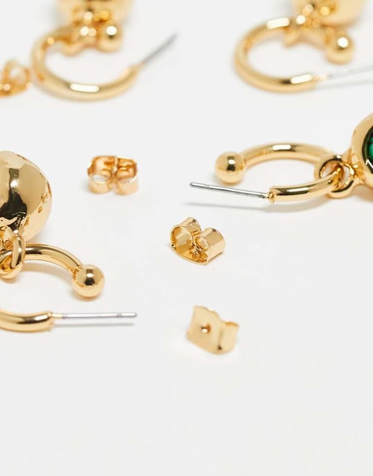 Topshop Erin 14k guldpläterade 2-pack hoops med berlockar i guld - Image 2