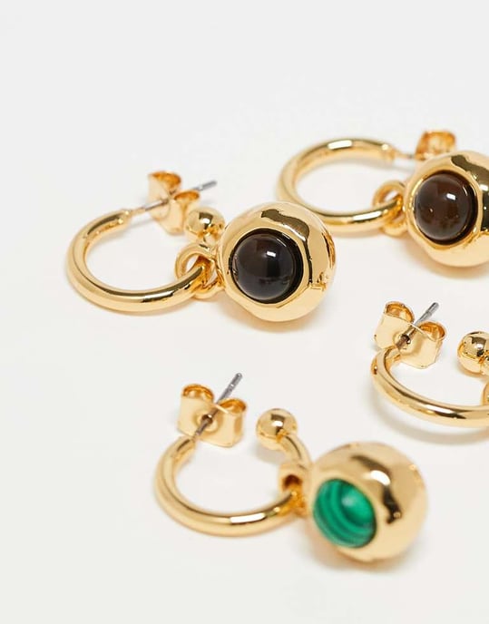 Topshop Erin 14k guldpläterade 2-pack hoops med berlockar i guld - Image 3