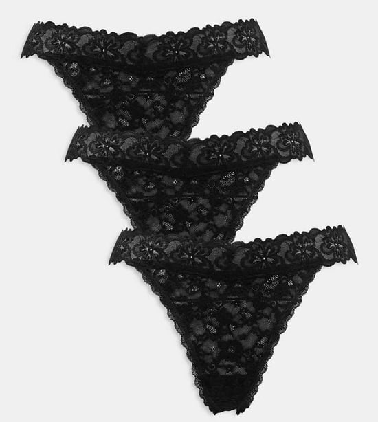 ASOS DESIGN Curve Minnie 3-pack helspetsstring i svart - Image 1