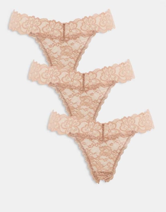 ASOS DESIGN Minnie 3-pack heltäckande spets-tanga i neutral - Image 1