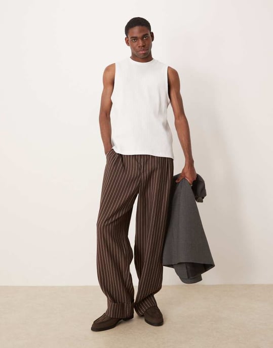 ASOS DESIGN super tung crew neck linne i vitt ribbat - Image 3