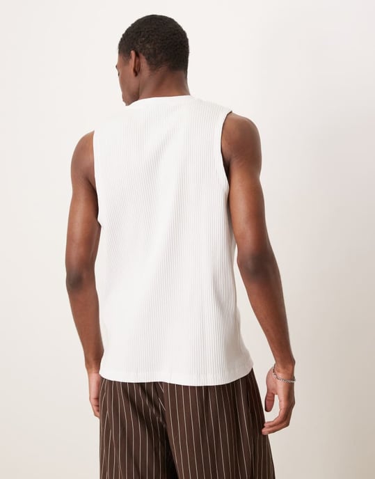 ASOS DESIGN super tung crew neck linne i vitt ribbat - Image 4