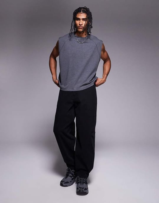 ASOS DESIGN super tung oversized linne i kolgrå melerad - Image 2