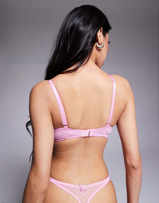 Boux Avenue Layla broderad blomribbon mjuk djupt skuren bh i rosa - Image 3