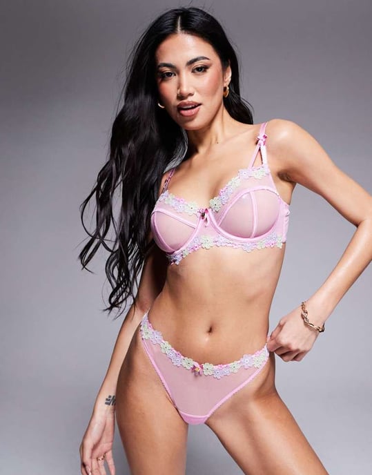 Boux Avenue Layla broderad blomribbon mjuk djupt skuren bh i rosa - Image 4