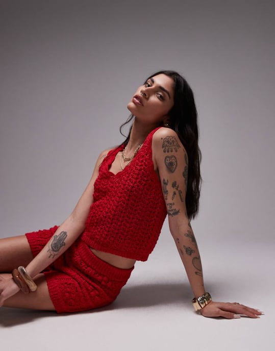 Topshop stickad co-ord stichy tank i röd - Image 1