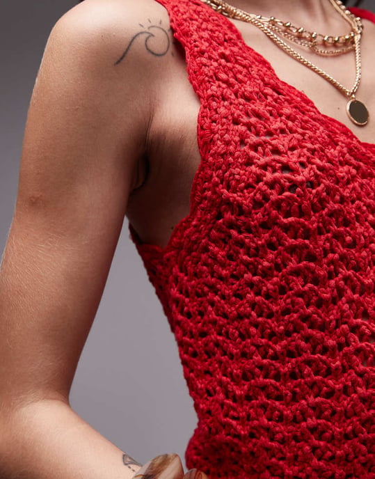 Topshop stickad co-ord stichy tank i röd - Image 3