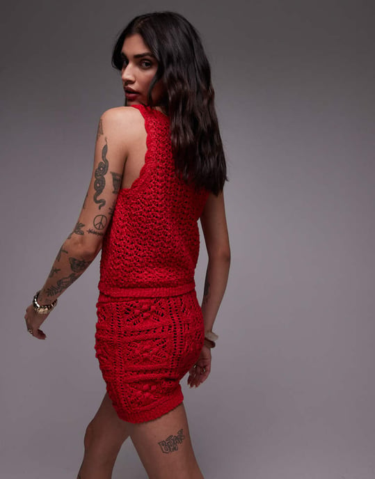 Topshop stickad co-ord stichy tank i röd - Image 4