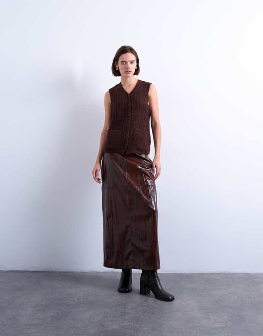 Topshop stickad ficktopp i brunt - Image 2