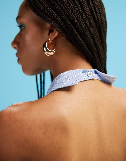 ASOS DESIGN halterneck knyt bak poplin topp i randig mönster - Image 4