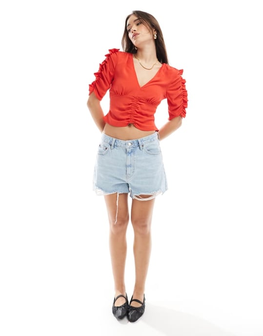 ASOS DESIGN V-ringad teblus i röd - Image 2