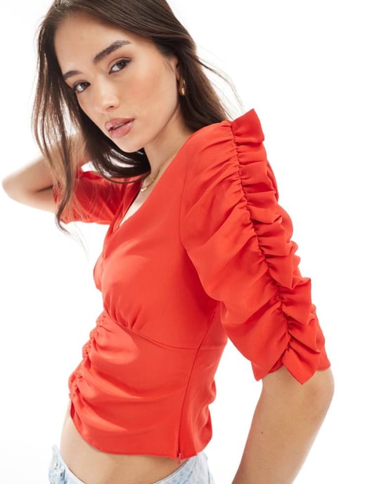 ASOS DESIGN V-ringad teblus i röd - Image 3